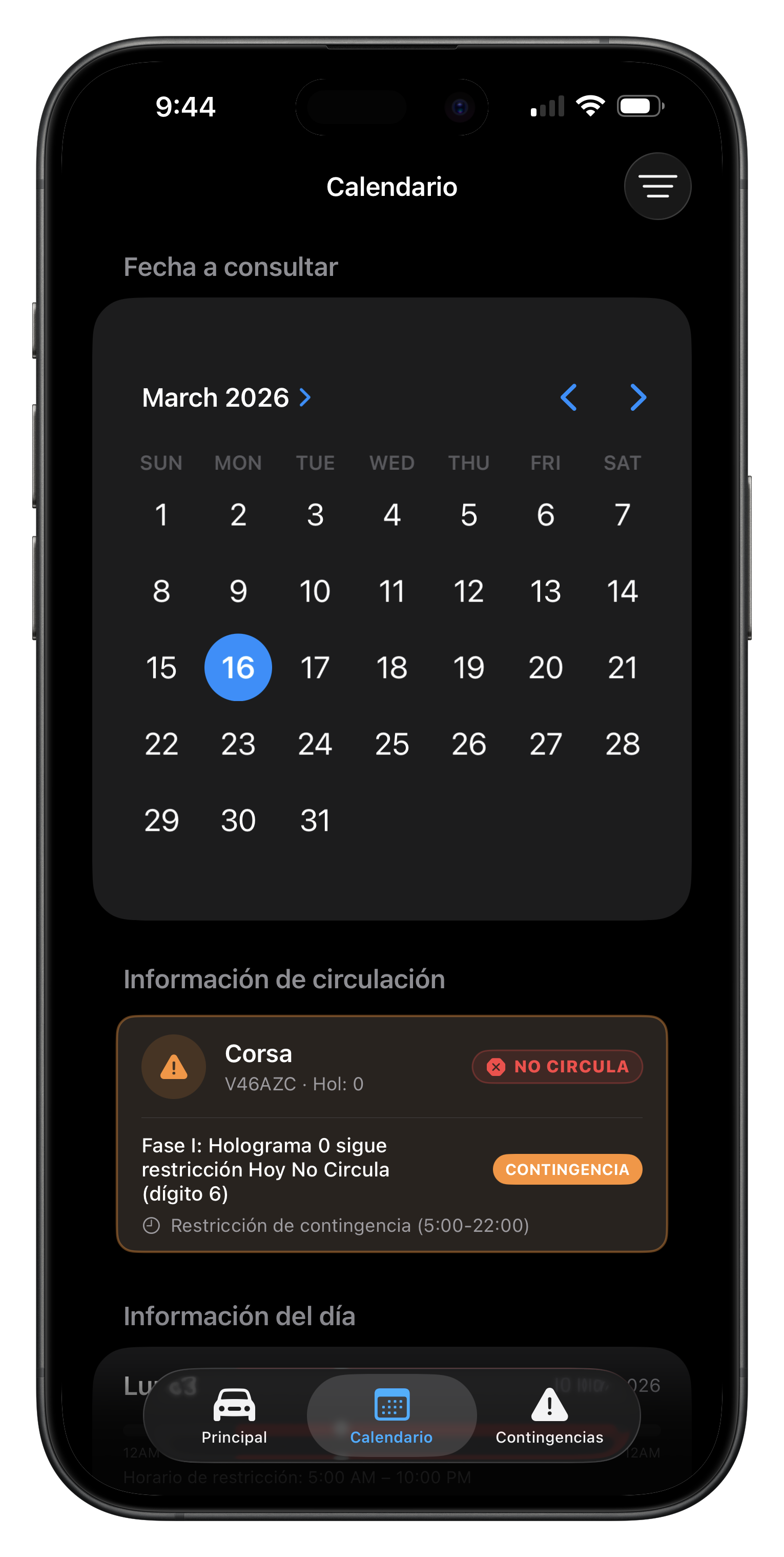 CirculaChido — Calendario con contingencia